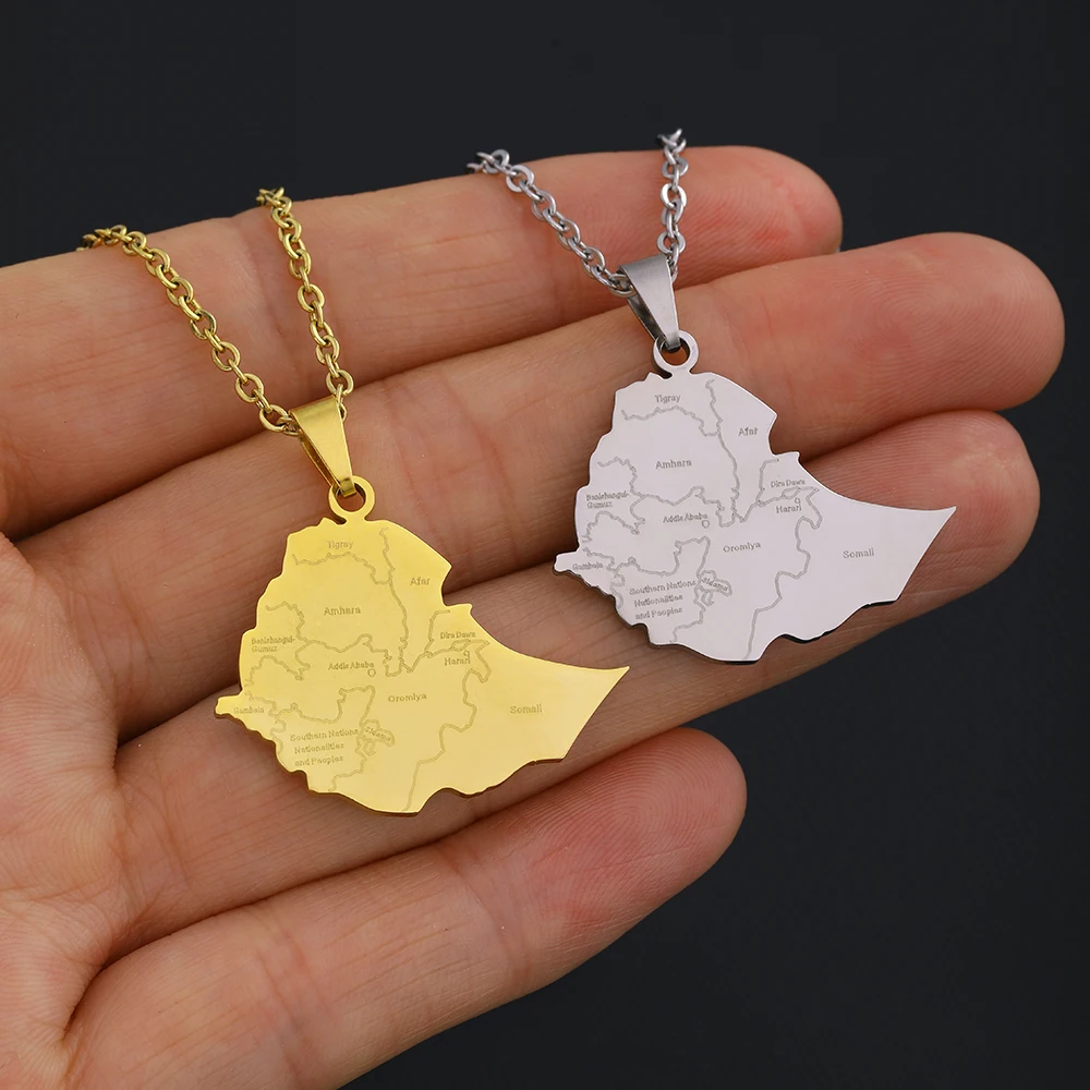 

Ethiopia Map With City Name Pendant Necklaces Women Girls Gold Color Stainless Steel Ethnic Ethiopians Anniversar Jewelry Gifts