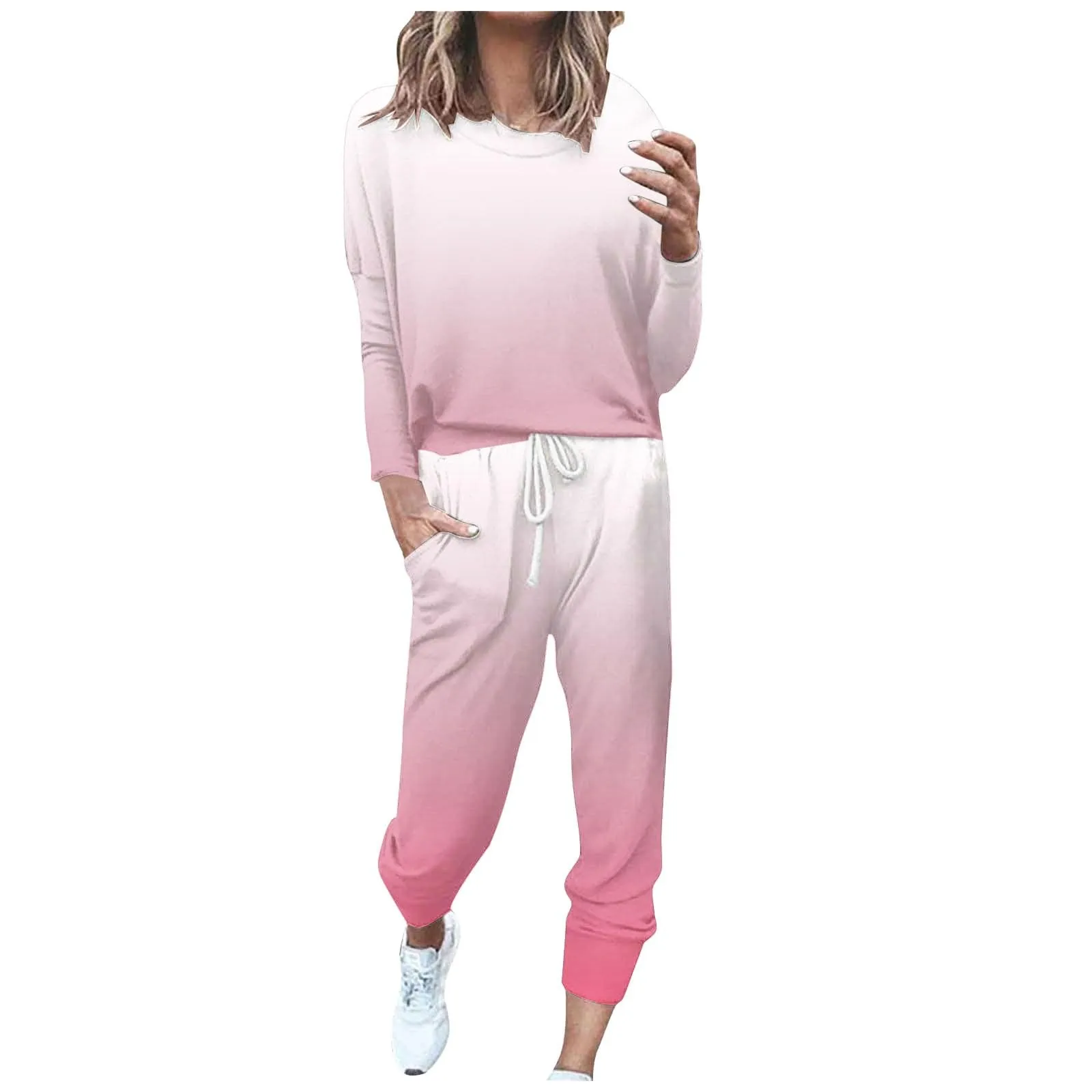 2024 New 2 Pieces Set Women Casual Tracksuit Loose Pullover Tops Jogging Pants Set Female Homewear Suit Sportswear