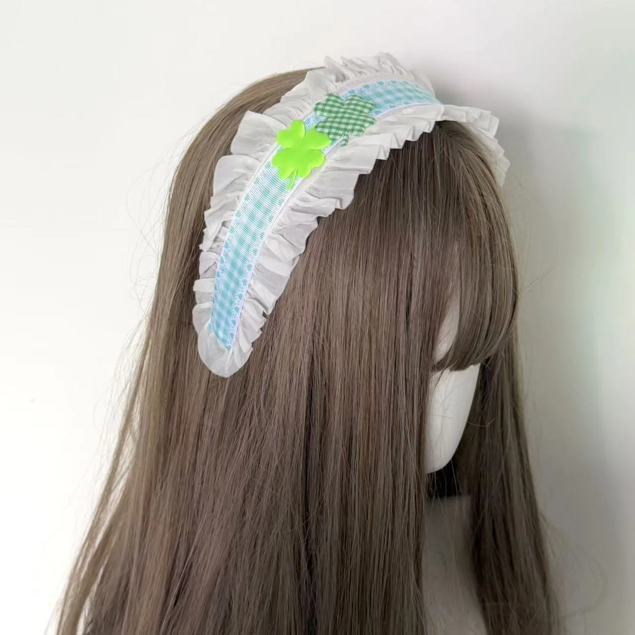 패션 여성 수제 민트 맘바 쇼와 스타일 모리 소녀 헤어 밴드 네잎 클로버 레이스 머리 장식 로리타 헤어 액세서리 머리띠