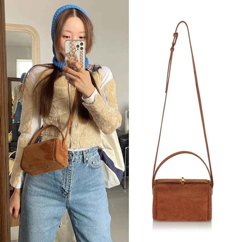 Simple design suede women bag square box bag high quality casual small square bag retro messenger bag crossbody bag