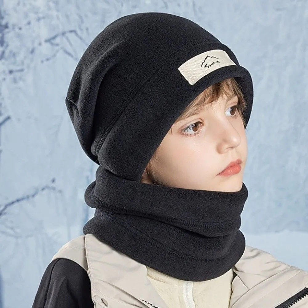 

Personality Elastic Cap Scarf Set Fleece Lining Solid Color Winter Pullover Cap Korean Style Keep Warm Beanie Hat Cold Weather