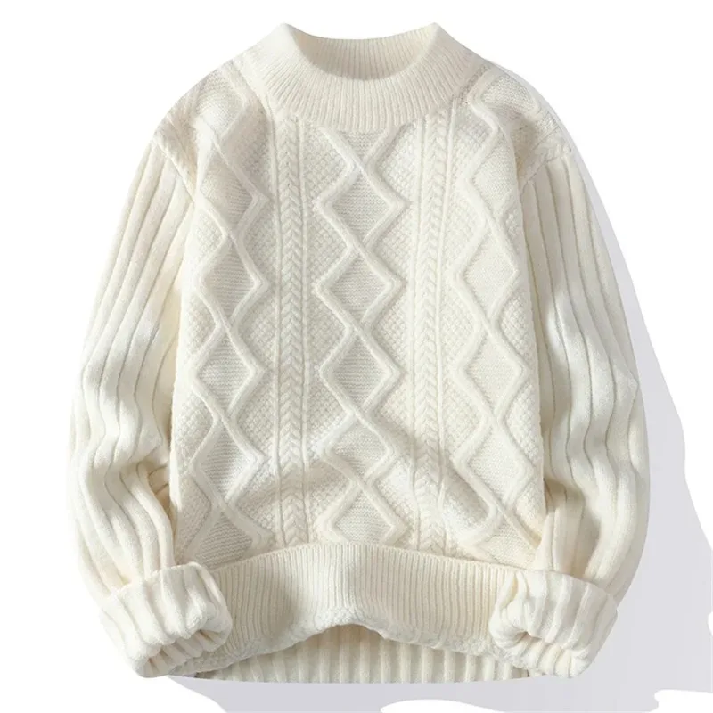 Men White O-Collar Sweaters Clothes Winter Vintage Sweater Men Coats Solid Striped Pullover Mens Turtleneck Autumn New S-3XL