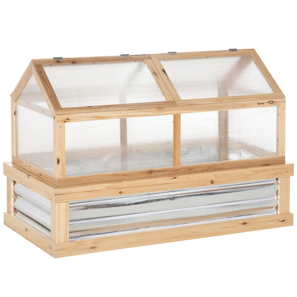 

Raised Garden Bed with Polycarbonate Greenhouse, Wooden Garden Cold Frame Greenhouse, Flower Planter Protection, 48" x 24" x 32"