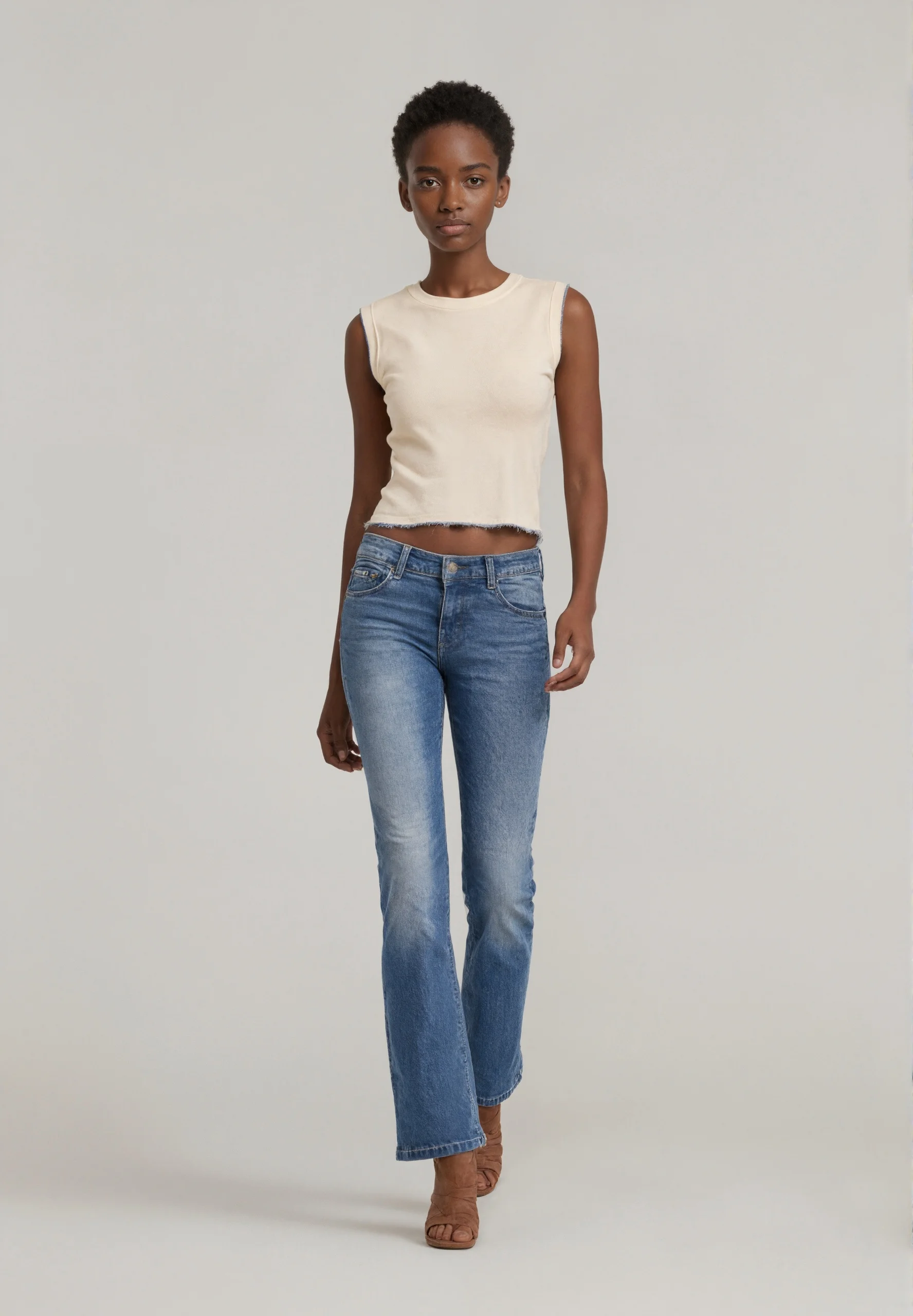 2025年トレンド レディース ハイウエスト スリム フレア ジーンズ ライトブルー グラデーション ウォッシュ ヴィンテージ ストレッチ デニムパンツ カジュアル ストリートウェア