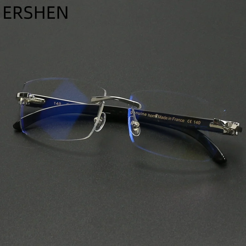 Hand-made frameless business glasses Cattle horn legs retro frames can be matched with myopia glasses big face frames