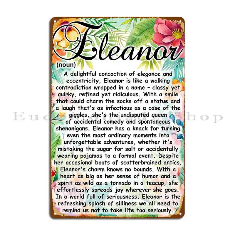 Eleanor Name Metal Sign Wall Mural Garage Printing Garage Decoration Mural Tin Sign Poster