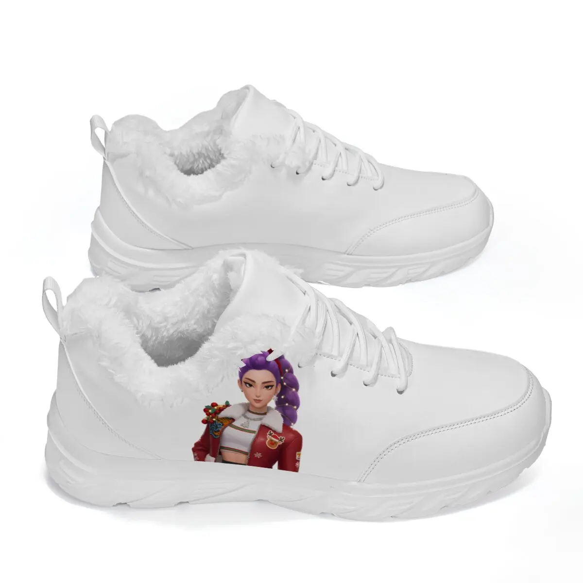Sapatos casuais personalizados com forro de pele branca, calçados esportivos de inverno com personagem de desenho animado, tênis plataforma masculino, sapatos femininos da moda