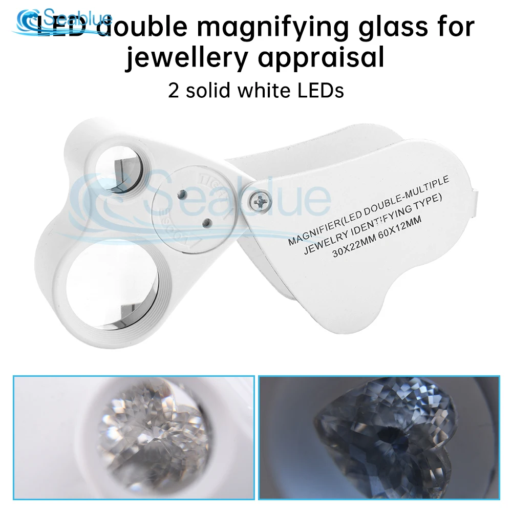 30/60X Pocket Loupe Magnifier Jewelry Magnifying Glass Foldable Diamond Lupa Jewelers Eye Glass Tool Reading Magnifier