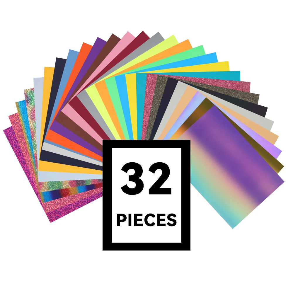 

SUNICE Assorted Colors--Heat transfer vinyl includes 28 colors with size 12" x 8". Total is 32 Pack Sheets Decoration DIY