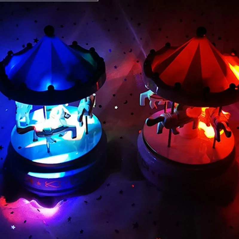 Merry-Go-Round Music Box with LED Light Battery Operated Musical Princess Carousel Horse Whirligig Toy Home Decoration Birthday