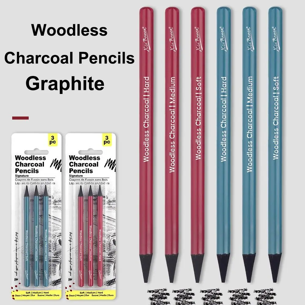 3pcs Graphite Woodless Charcoal Pencils Inteed Soft Medium and Hard Pure Carbon Sketching Pencil Drawing Tool