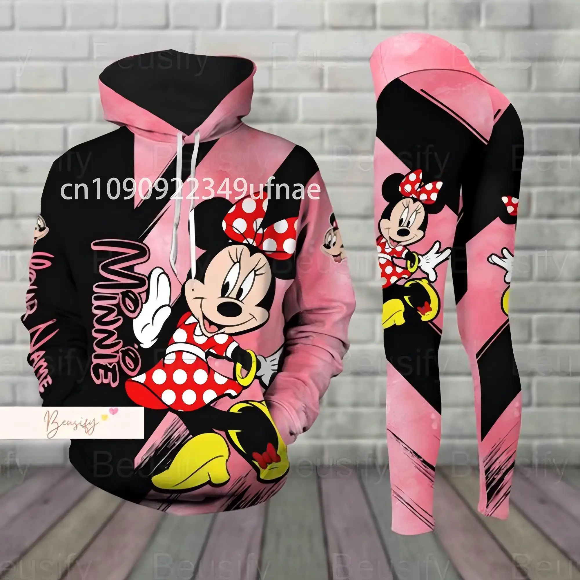 Personalized Disney Mickey Mouse Minnie 3D Women's Hoodie and Leggings Suit Minnie Yoga Pants Sweatpants Fashion Sports Suit Set