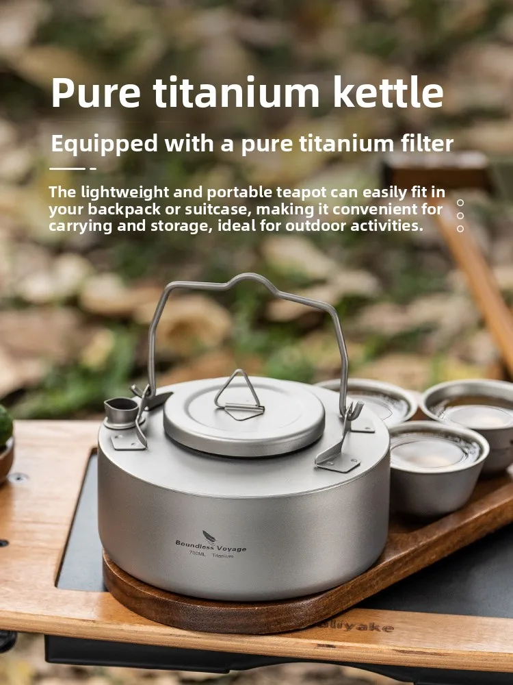 

Portable Pure Titanium Outdoor Cam Tea Pot 700ml Lightweight Portable Water Boiler for Cam And Hiking over Open Fire