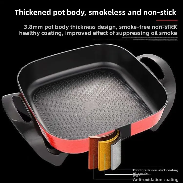 Multifunctional Square Electric Cooker (All-in-One): Suitable for Stir-frying and Hot Pot – Available with US, EU, and UK Plugs