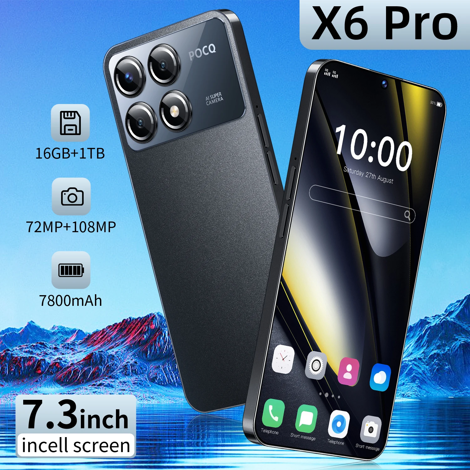 Glabol Version X6 Pro Smartphone 5G Original Mobile Phones 7.3HD Screen Dual Sim Card Cellphones 7800mAh Android 14 Cell Phone