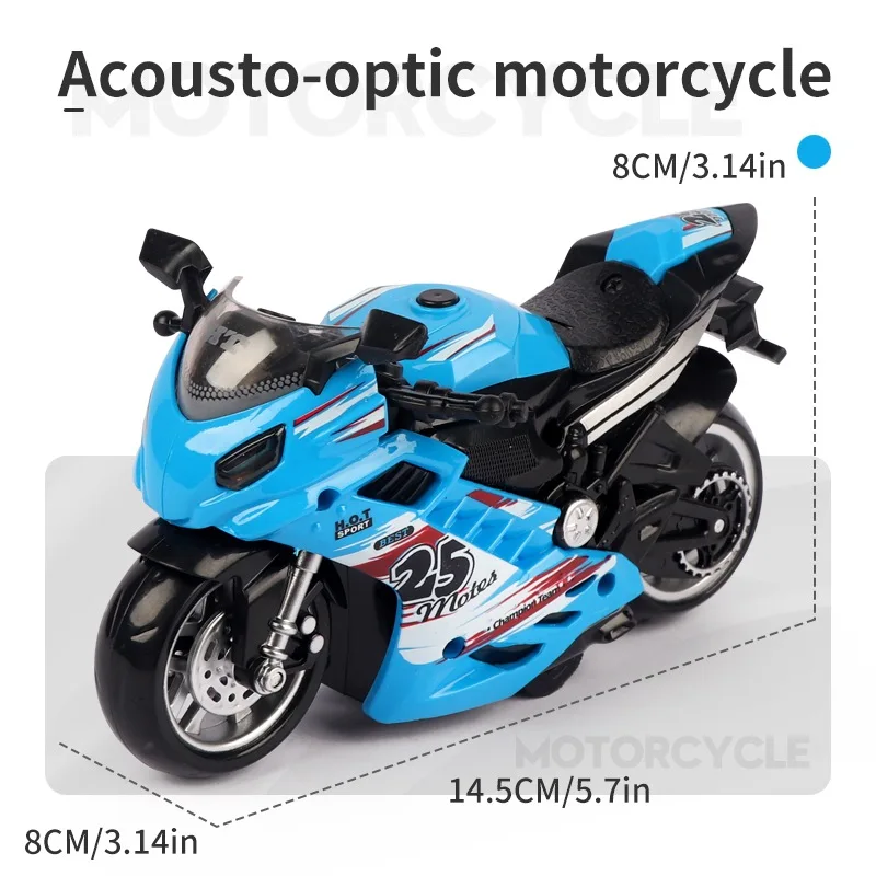 Modèle réduit de voiture de moto à inertie pour garçons, jouets moulés sous pression, effets sonores et lumineux, détails authentiques, amusant pour les enfants et les amateurs de moto