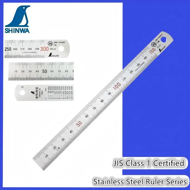 Shinwa 21573 Высокоточная линейка из нержавеющей стали JIS, утолщенная стальная линейка, линейка с матовой гравировкой, 15 см, 30 см, 60 см, 100 см