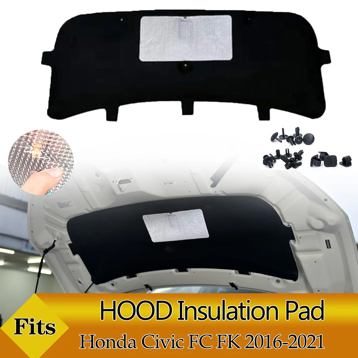 

Front Engine Hood Insulation Pad Soundproof Mat Cover Foam Sound Heat Cotton Fireproof for Honda Civic FC FK 2016-2021