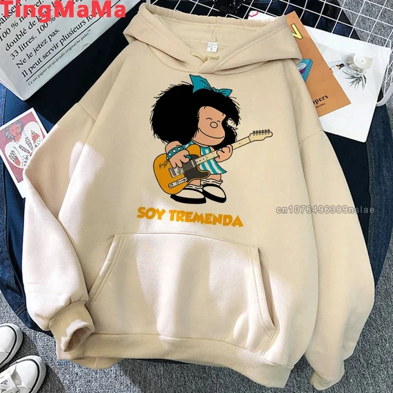 Autumn Winter Cotton Fleece Hoodie Spain Cartoon Mafalda Print Women Sweatshirt Casual Pullover High Quality Men Women Clothing