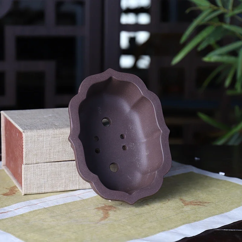 Ceramic Purple Sand Bonsai Flower Pot, Vase, Traditional Chinese Lotus Shape ,Home Room, Desk, Table, Garden Decoration