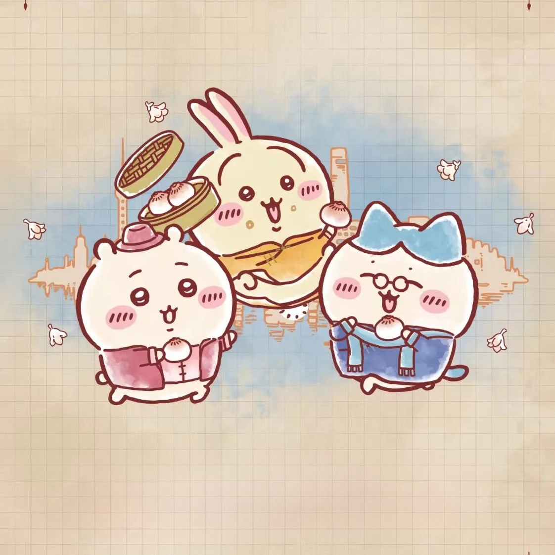 

CHiikAWA Vintage Shanghai Exclusive Plush Keychain - Soft Stuffed Animal Toy Gift for Bag Decor, Backpack Charms