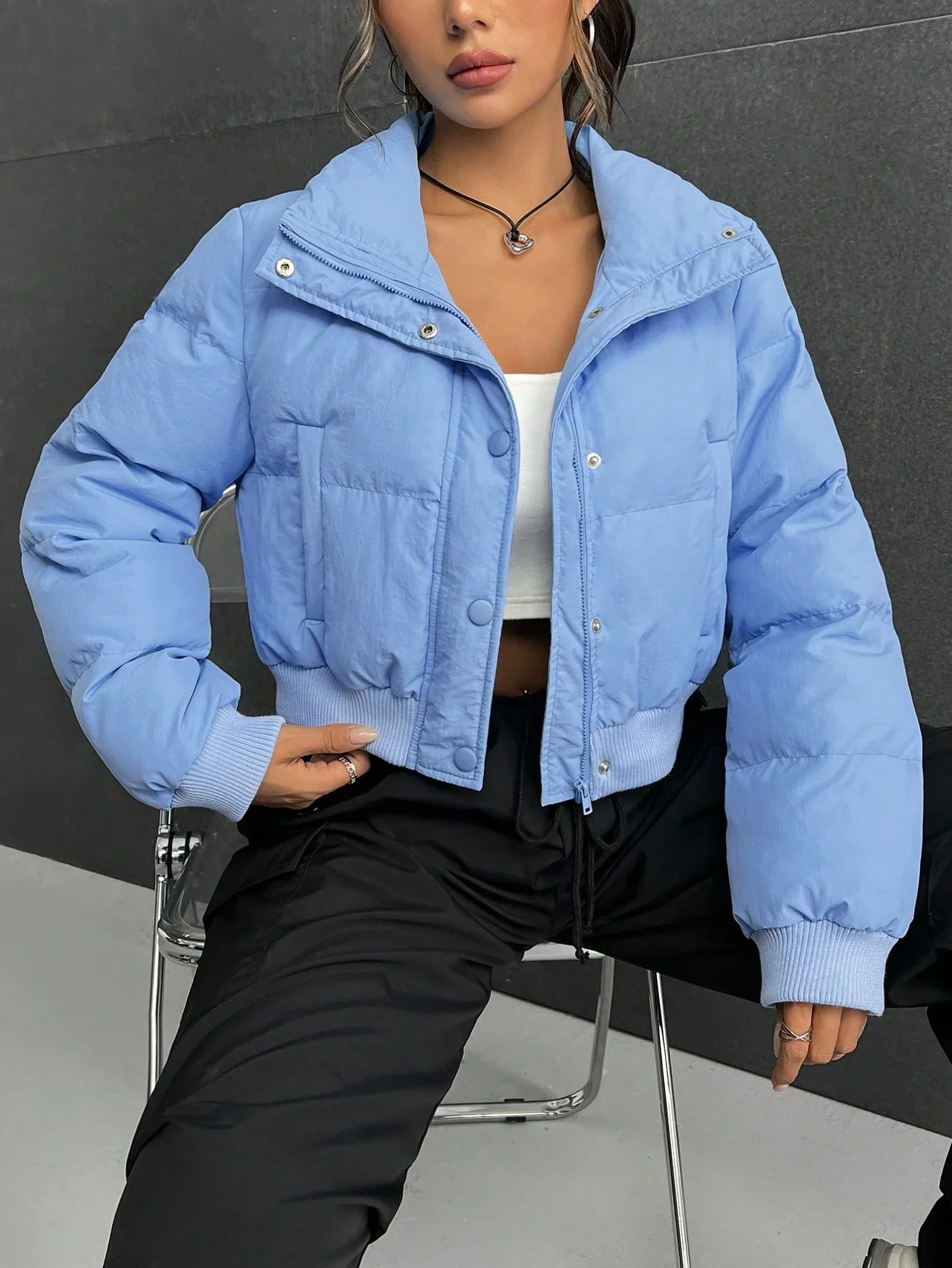 Freizeit Solide Schlanke Damen Amerikanischen Stil Stehkragen Reißverschluss Baumwolle Gefütterte Jacke Warme Damen Jacke Casual Oberbekleidung