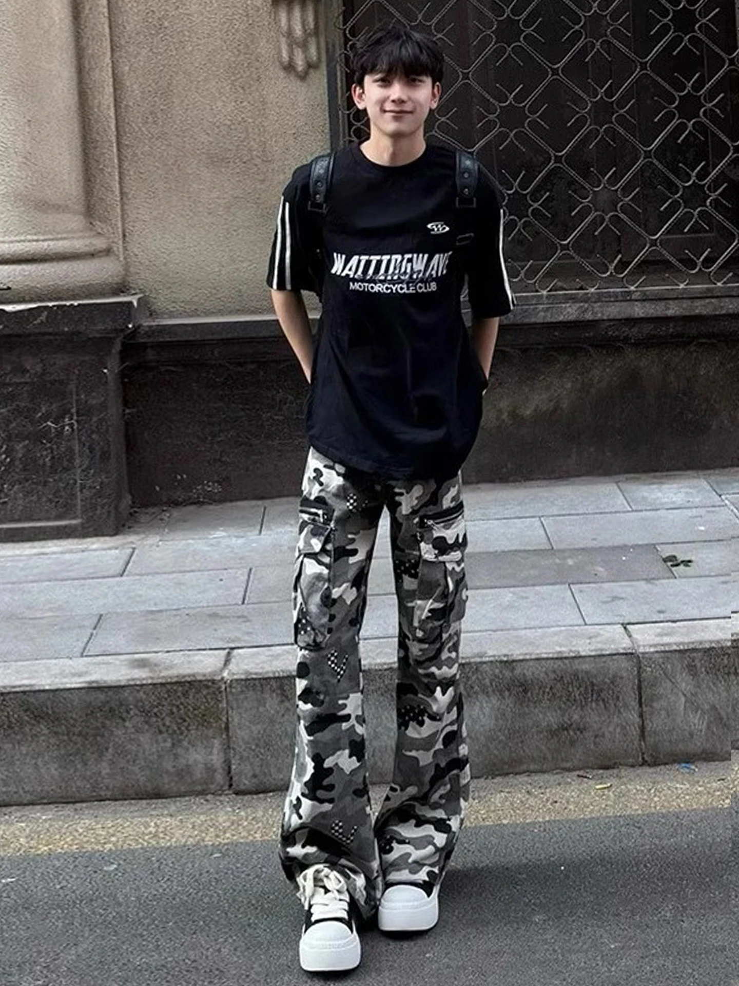 

Camouflage Polka Dot Men's Jeans Summer Thin Multiple Pockets Workwear Casual Straight Leg Micro Flared Pants American Retro