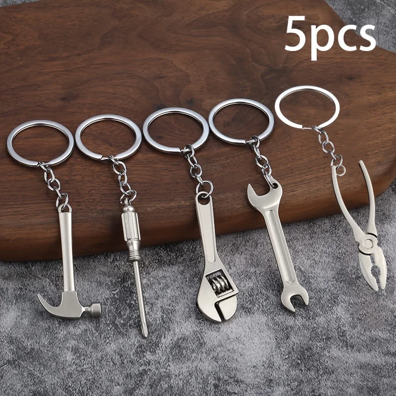 5Pcs Aluminum Mini Tool Keychains, Street Style Multifunctional Pendant, Creative Simulation Tool Key Ring Gift for Men Women