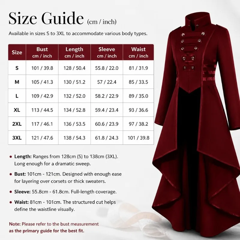 Halloween Vintage Court Tailcoat Gothic Long Sleeve Coat Stand Collar Lace Up Asymmetric Hem Cloak Cape Cosplay Party Outfit