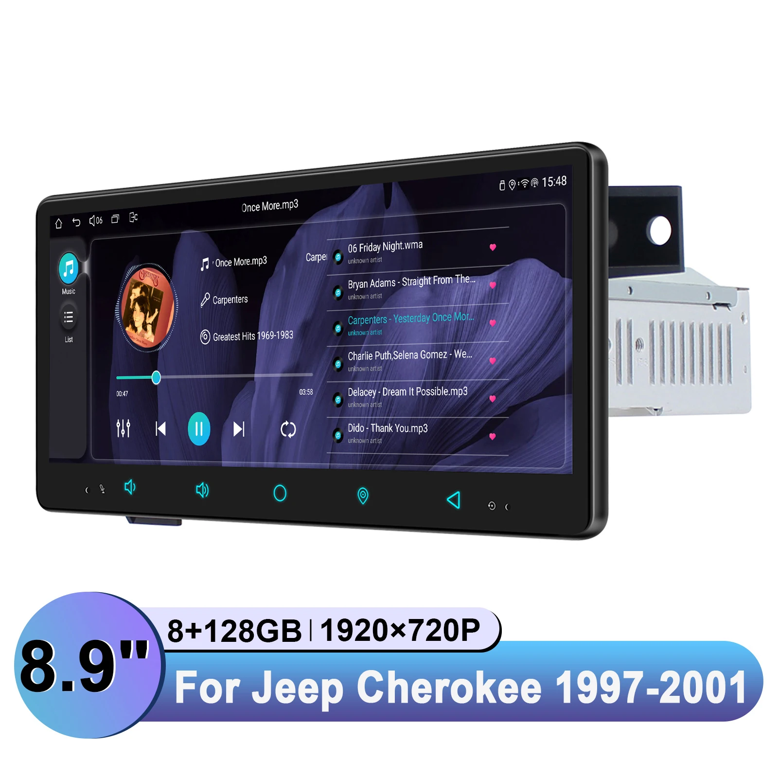 Aftermarket 8.9 Inch Bluetooth Car Stereo For Jeep Cherokee 1997-2001 Support OEM Steering Wheel Control W/360° Camera Port