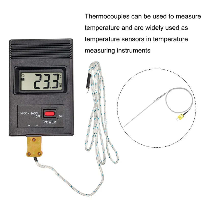 A44F-K Type Thermocouple With Plug, Meter Temperature Sensor Probe -50 To 1100°C,3.3Ft Wire