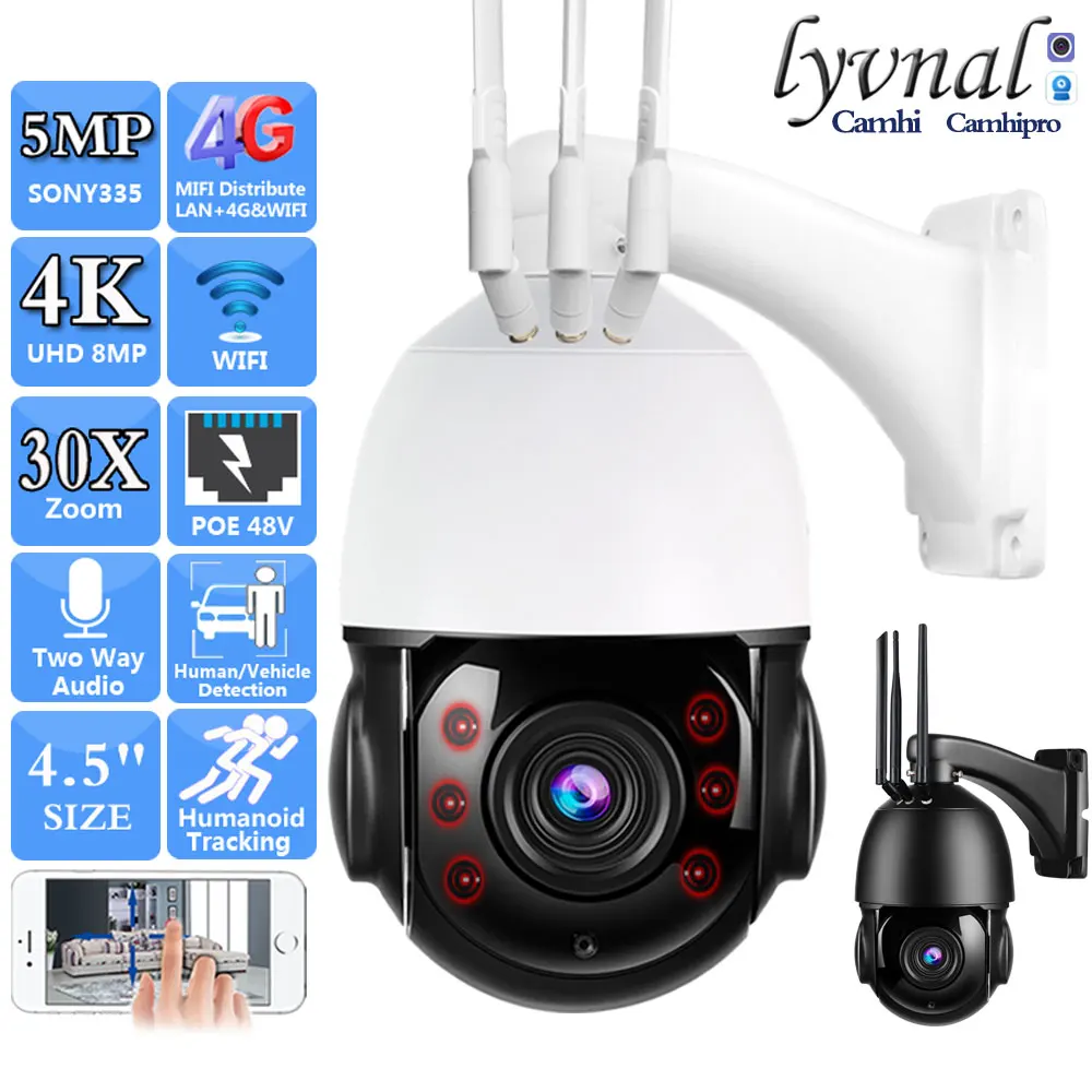 

4K 8MP Sony415 3G 4G SIM Card Wireless Security Vedio Wifi PTZ Dome 30X Auto Zoom 5MP POE Two Way Audio Human Tracking IR 80M