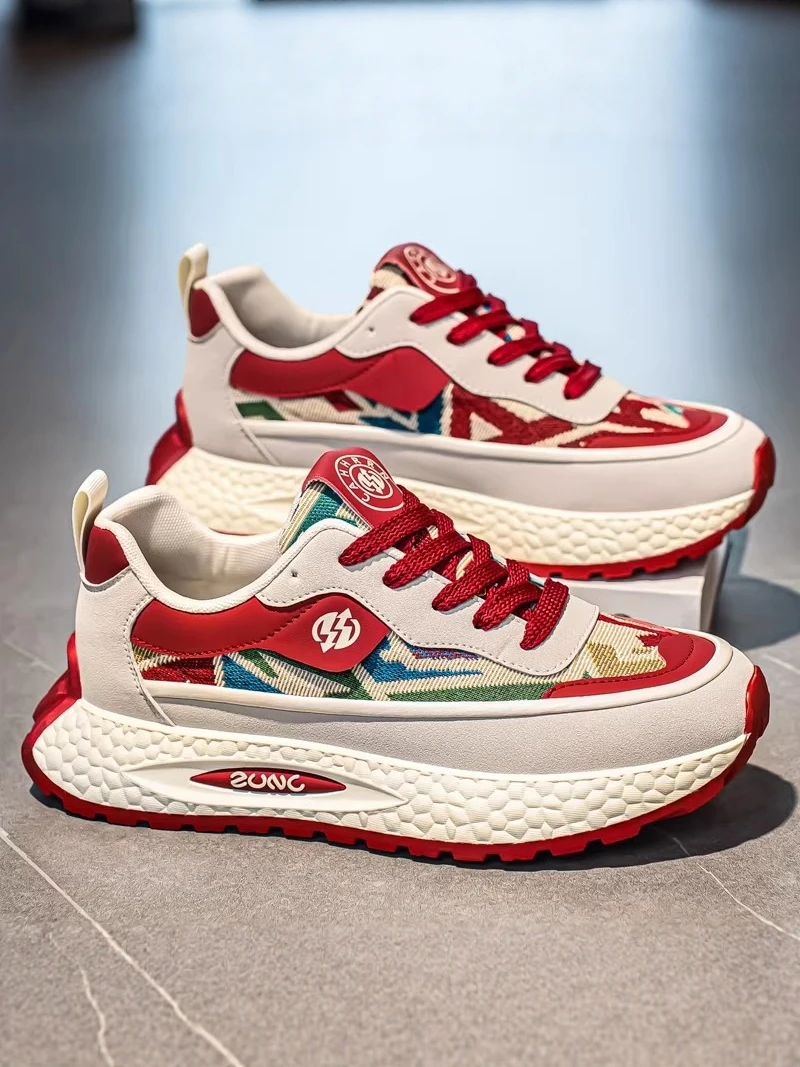 

Agan Men's Shoes 2026 New Summer Trendy High-End Sport Running Thick Bottom Casual Red Dad Shoes Comfortable Breathable
