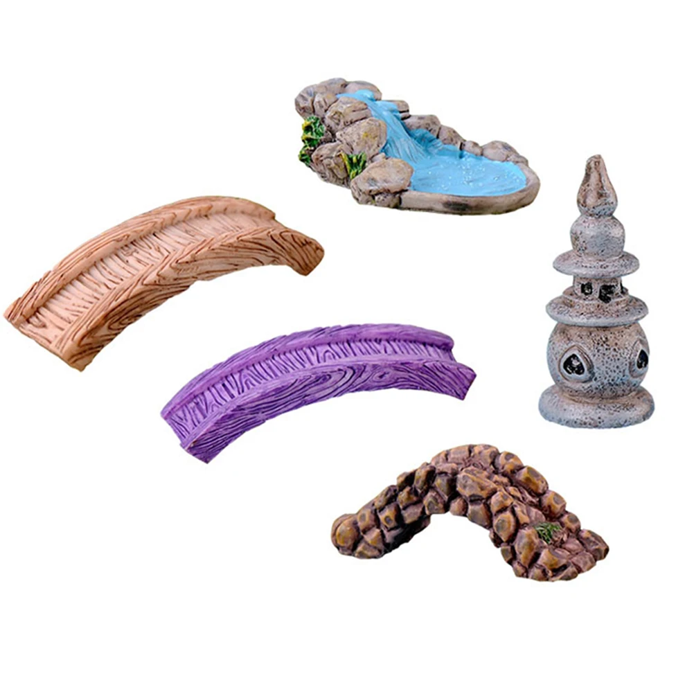

5 Pcs Miniature Figurines Gardening Ornaments High Quality Resin Garden Courtyard Balcony Decorations Pond Bridge Ornament Mini