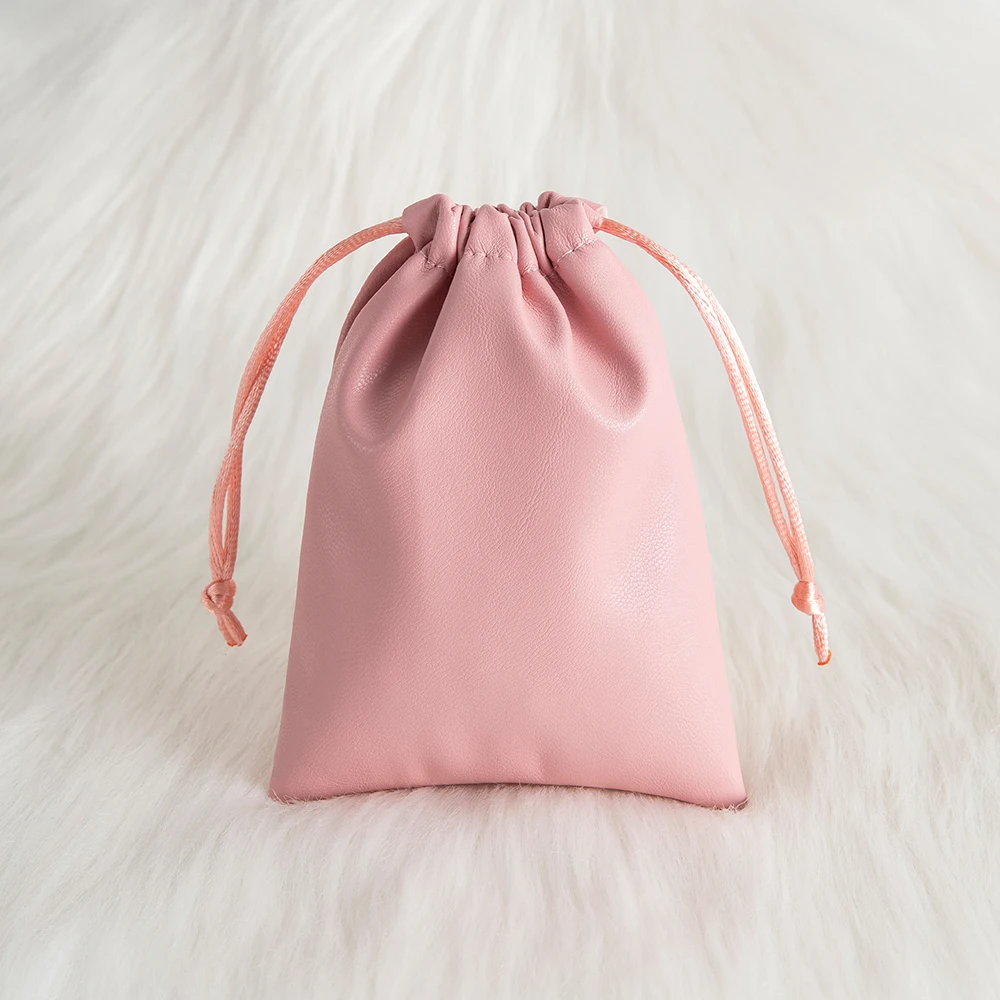 10Pcs Black PU Leather Jewelry Drawstring Bags