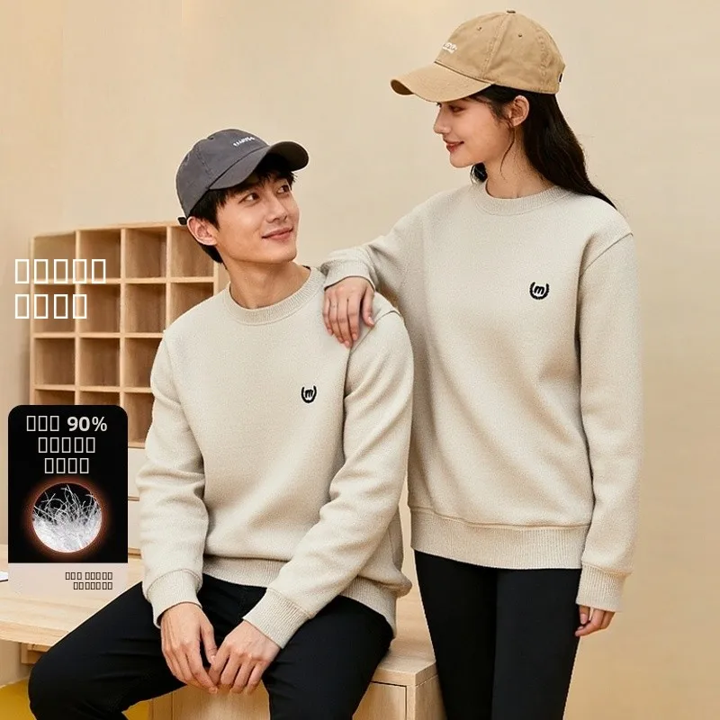 

Модная повседневная теплая трикотажная кофта с флисовой подкладкой для пар, осень-зима, новинка, из полиэфирного волокна, с длинным рукавом, круглым вырезом