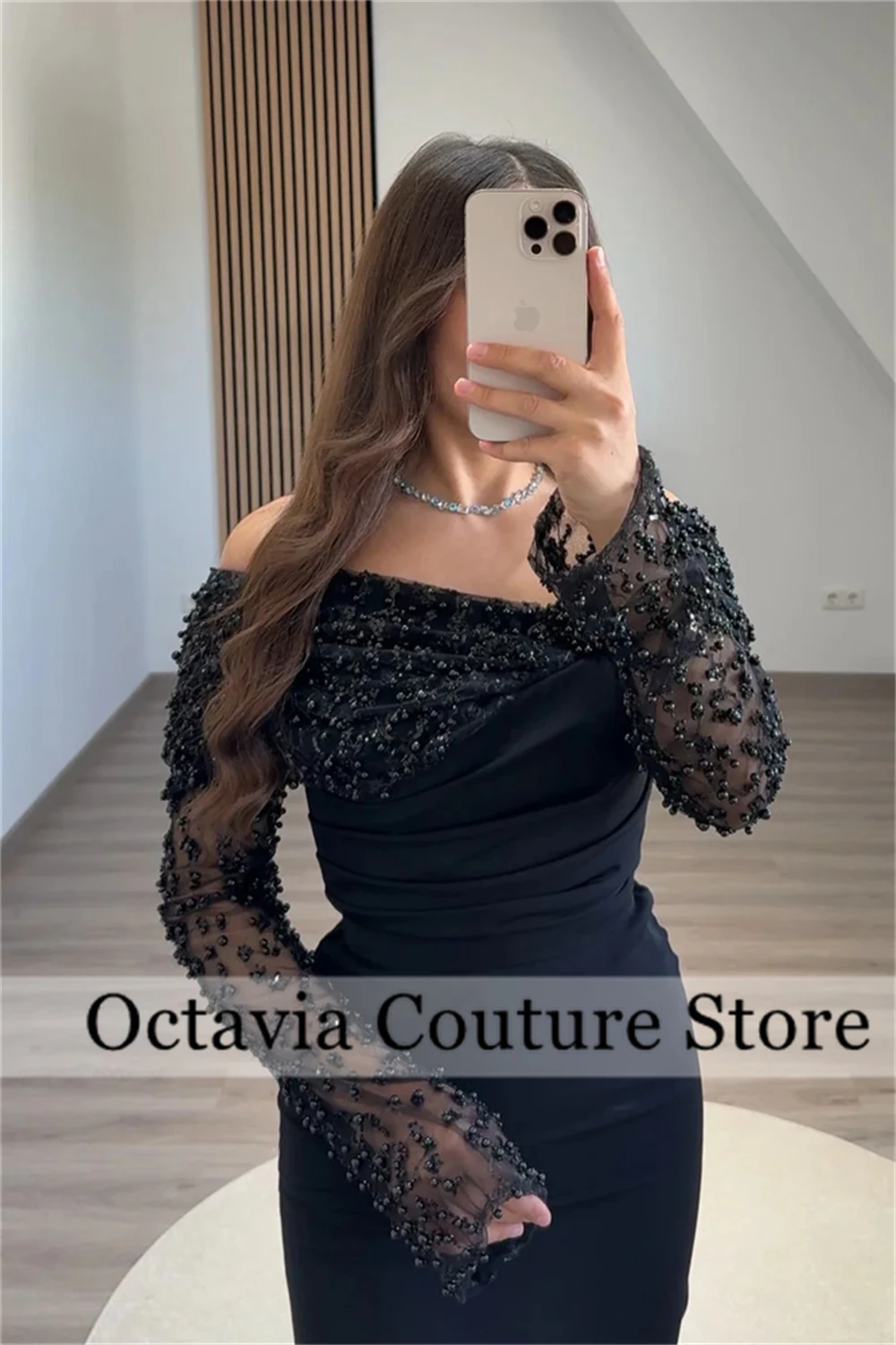 Schwarze Abendkleider, Perlen, Pailletten, Anlass, Abschlussballkleid, lange Ärmel, individuelles Abschlussball-Partykleid, Hochzeit, Robe De Bal فستان