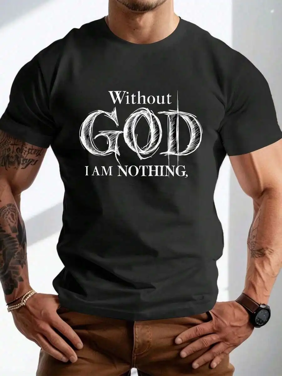 

Men Round Neck Short Sleeve Cotton Graphic T-Shirt With Religious Quote