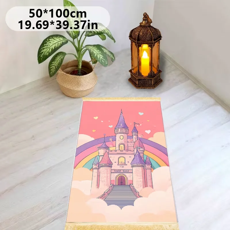 Kids Outdoor Area - VIKAMA Pink Rainbow Castle Mat, Kids