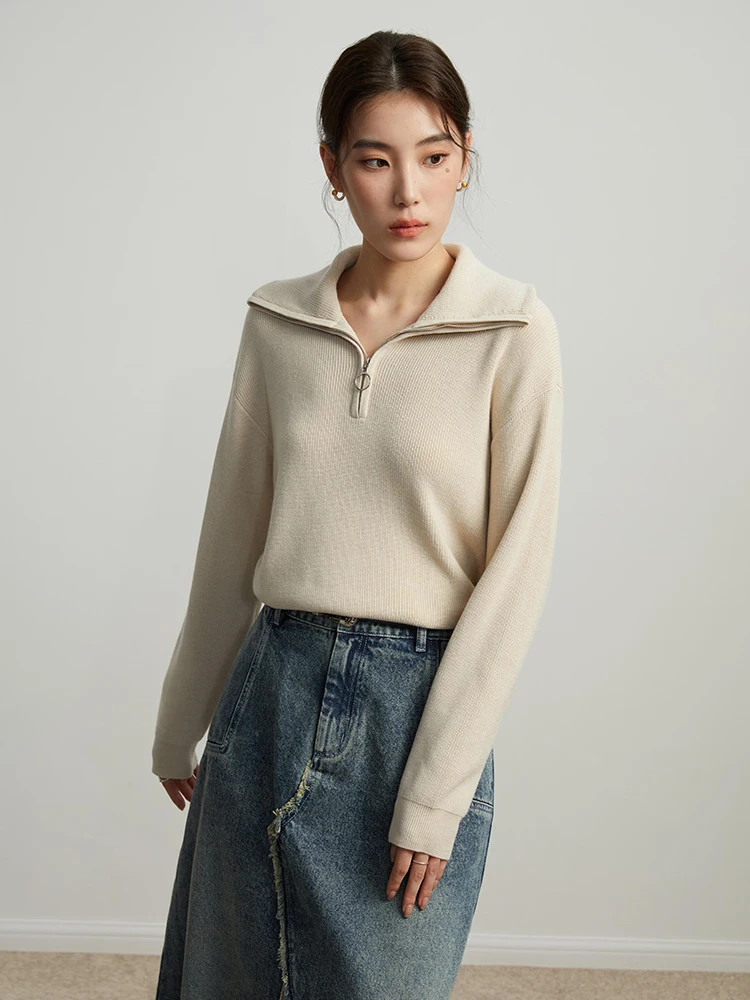 DUSHU Cozy Style POLO Collar Pullover Sweaters for Women Simple Sense Solid Color Loose Sweater New Winter Casual Top for Female