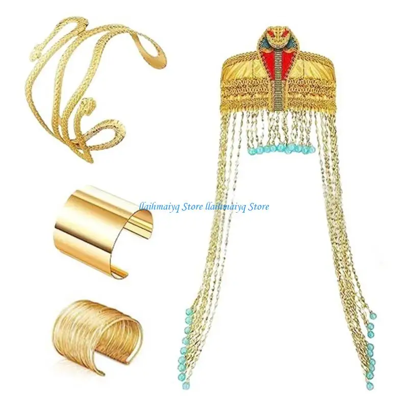 573B Mujeres Snake Egipcio Headselio con borde las borlas Puño brazalete del brazalete serpiente