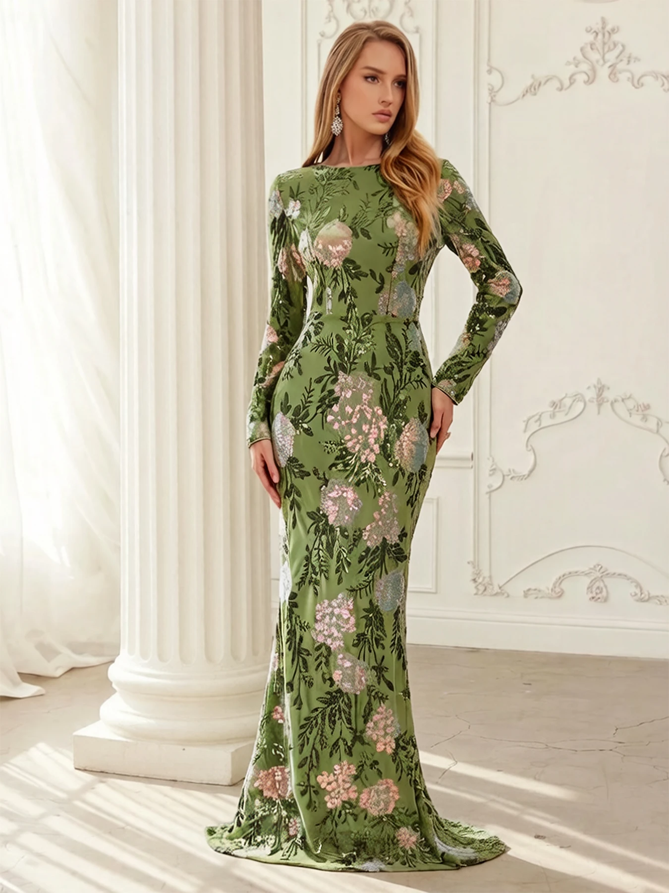 olive-green-floral-sequin-evening-dress-wedding-party-elegant-modest-long-event-gown-for-women