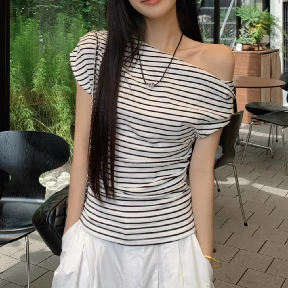 Roupas de férias moda menina quente gola de um ombro roupas regular comprimento leve tecido elástico moda diária