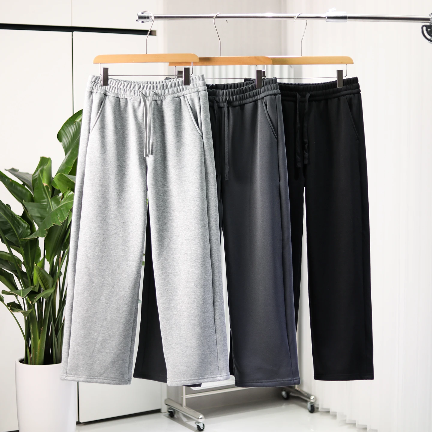 

Men's Winter Knitted Fce Lined Thiened Elastic Waist Casual Sweatpants Comfortable Warm Breathable Straight Leg Pants