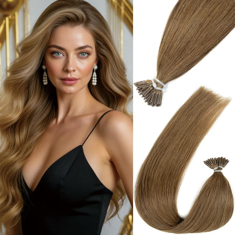 Straight Natural Remy Human Hair I Tip Extensions Keratin Bond 30G Pack Multi Colors 12 Inch To 20 Inch Hair Length Enhancement For Daily Styling
