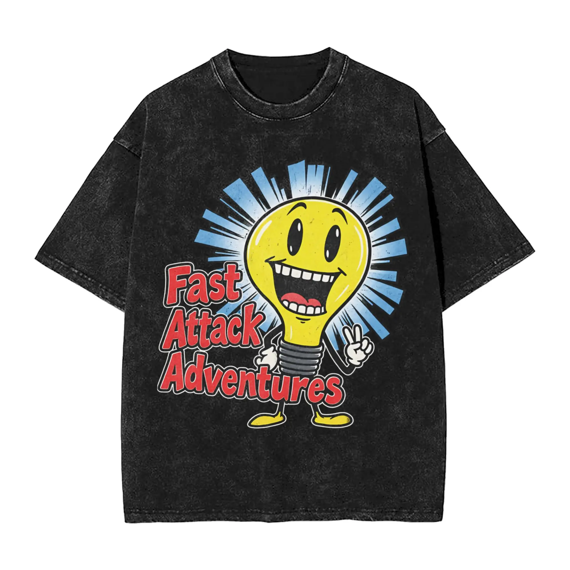 Harajuku Washed Shirt Fact Attack Adventures Lighty Accessories Fashion T-Shirts Oversize  Streetwear Short Sleeve