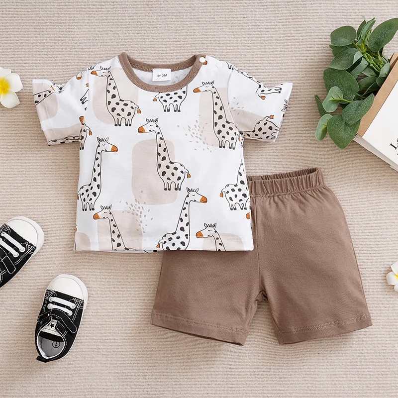 Newborn Baby boys Clothes Set Fashion Summer Toddler Outfit giraffe print pants cotton short sleeve Newborn Infant Clothing