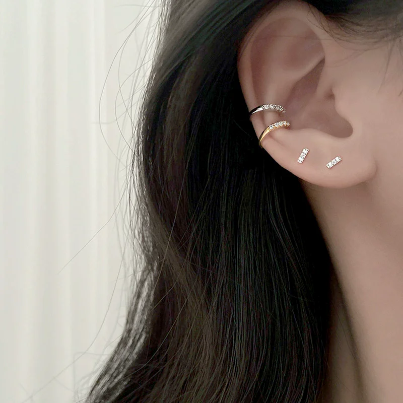 ﻿ Панк-рок унисексуальные серьги-клипсы с цирконием в форме буквы C, стерлинговое серебро 925 пробы, U-образные стразы без отверстий для женщин и мужчин, ювелирные изделия, наушники, подарок