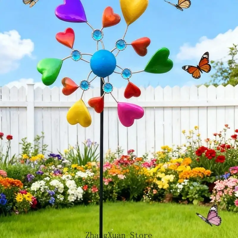 Wunderschöne Metall-Herzspindel mit farbenfrohem Gartenmuster zur Verschönerung des Außenbereichs, 3 x – Detail 4