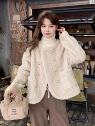 Faux Fur Women Coats Winter Fall Warm Short Cut Solid Color Double Breast Turtle Neck